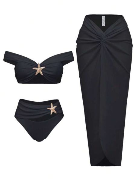 Split swimsuit long skirt three piece set
