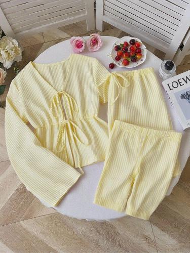 Striped loose lace up top two-piece set