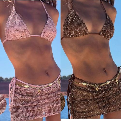 Mesh three piece swimsuit set