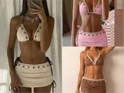 Hanging neck bikini three piece set