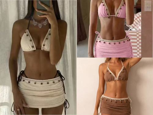 Hanging neck bikini three piece set