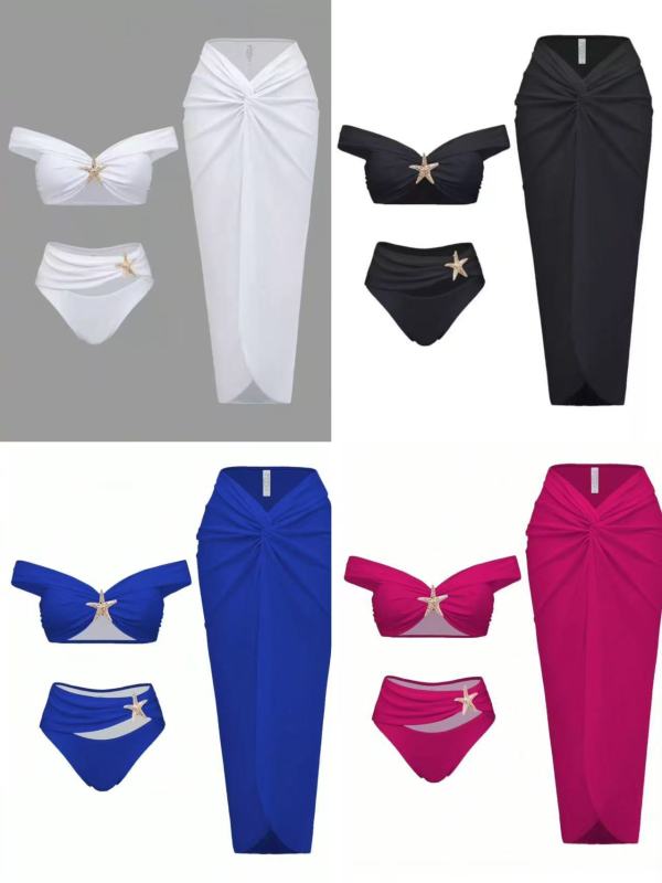 Split swimsuit long skirt three piece set