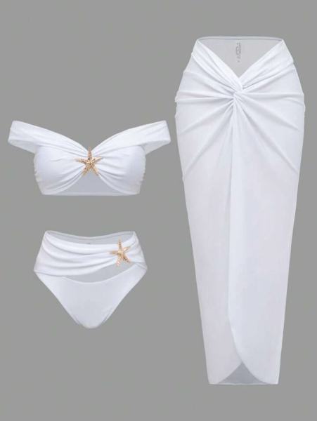 Split swimsuit long skirt three piece set
