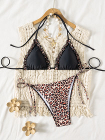 Leopard print split swimsuit