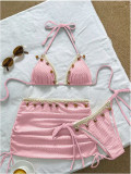 Hanging neck bikini three piece set