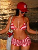 Three piece striped split flat leg pants set