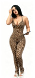 Printed vest with pleats, tie straps, backless split jumpsuit