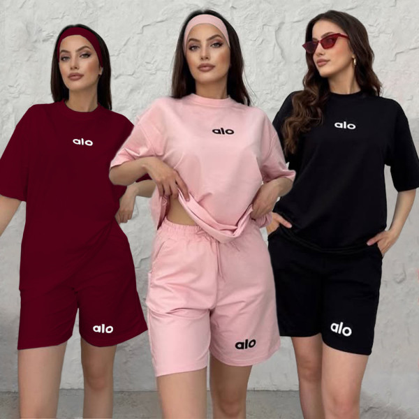 Letter short sleeved loose sports shoulder plus size set