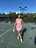 Knitted contrasting sleeveless short skirt set
