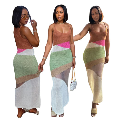 Color blocked knitted beach skirt