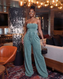 Washed strapless jumpsuit wide leg pants