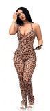 Printed vest with pleats, tie straps, backless split jumpsuit
