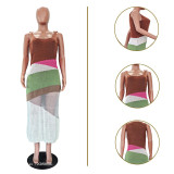 Color blocked knitted beach skirt