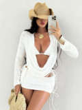 Hanging dye printed mesh long sleeved beach skirt