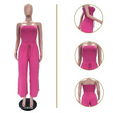 Washed strapless jumpsuit wide leg pants