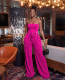 Washed strapless jumpsuit wide leg pants