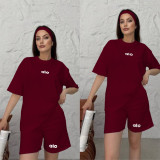 Letter short sleeved loose sports shoulder plus size set