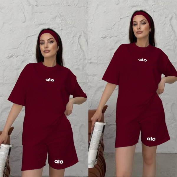 Letter short sleeved loose sports shoulder plus size set