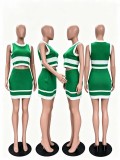 Knitted contrasting sleeveless short skirt set
