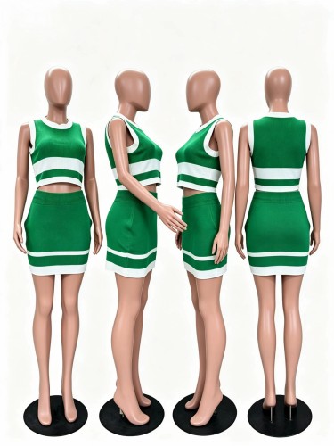 Knitted contrasting sleeveless short skirt set