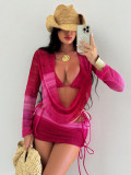 Hanging dye printed mesh long sleeved beach skirt