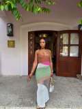Color blocked knitted beach skirt