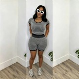 Knitted striped shorts set