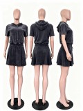Water washed short skirt set
