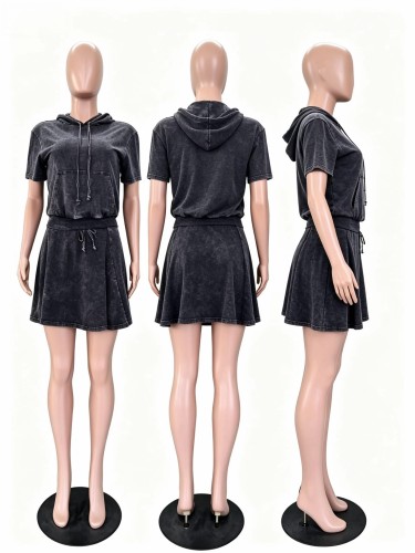 Water washed short skirt set