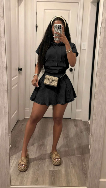 Water washed short skirt set