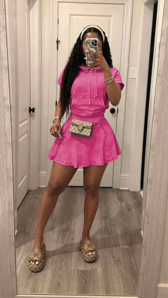 Water washed short skirt set