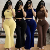 High elasticity, wide legs, high waist, slightly flared embroidery, tight fitting two-piece set