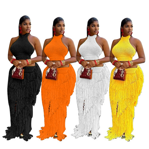 Knitted fringe beach skirt set