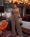 Washed strapless jumpsuit wide leg pants