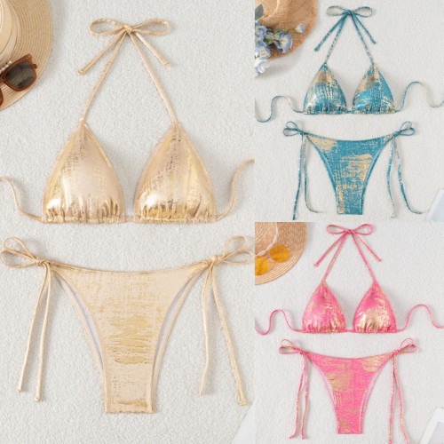 Triangle bag tie bikini swimsuit