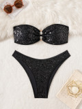 Split sequin solid color strapless bikini strap