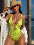 Deep V-neck backless lace up swimsuit