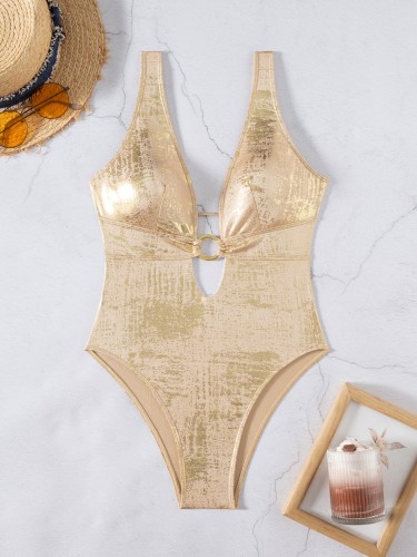 Deep V-neck backless lace up swimsuit