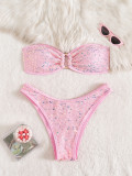 Split sequin solid color strapless bikini strap