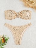 Split sequin solid color strapless bikini strap