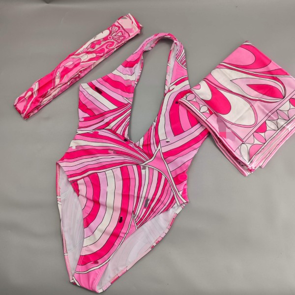 Square scarf+headscarf striped bikini swimsuit