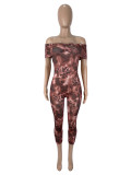 Wrinkled strapless leopard print off shoulder cropped jumpsuit