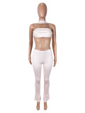 Polka dot neck, strapless, backless vest, top, pants set