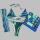 Square scarf+headscarf striped bikini swimsuit