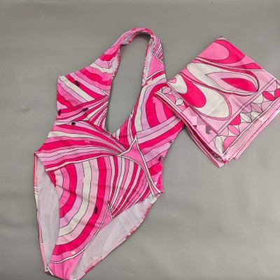 Square scarf striped bikini swimsuit