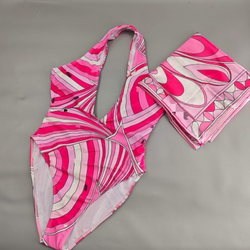Square scarf striped bikini swimsuit