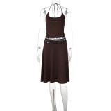 Two piece set of camisole vest lace patchwork skirt