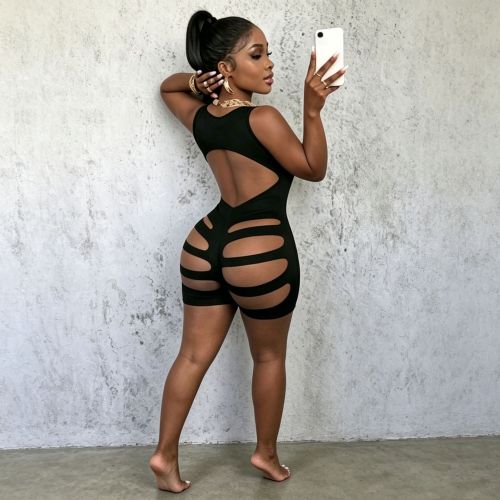 Shoulder strap sleeveless back hollow jumpsuit