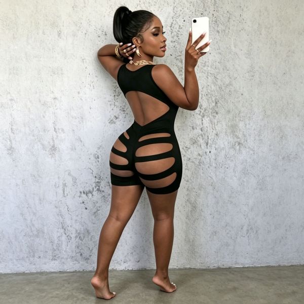 Shoulder strap sleeveless back hollow jumpsuit
