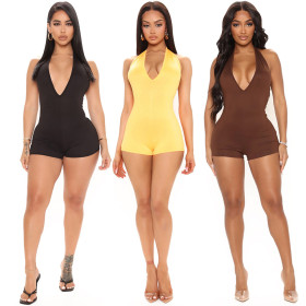 V-neck tight hanging neck backless jumpsuit